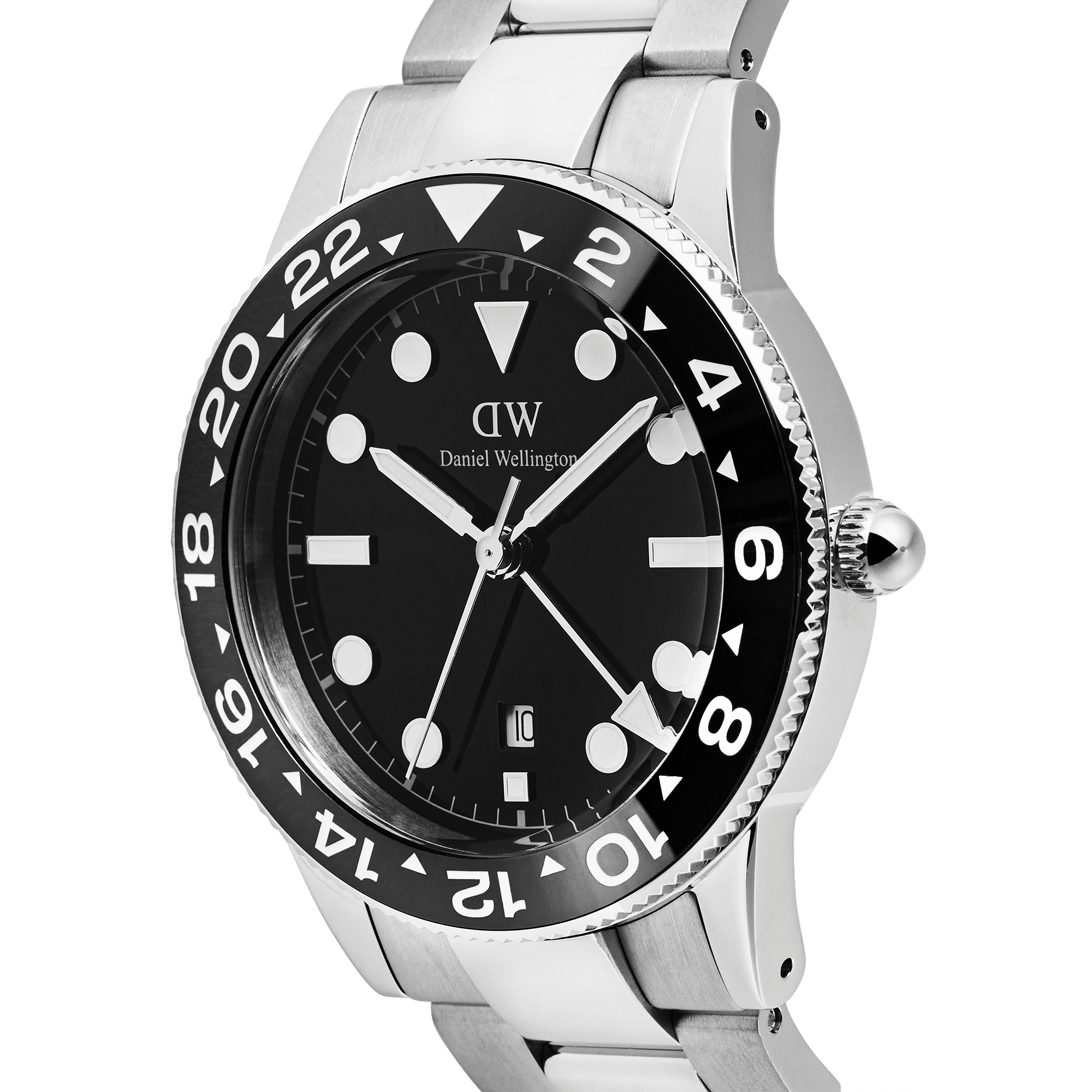 Daniel Wellington Iconic GMT Link Black Ceramic Bezel Silver