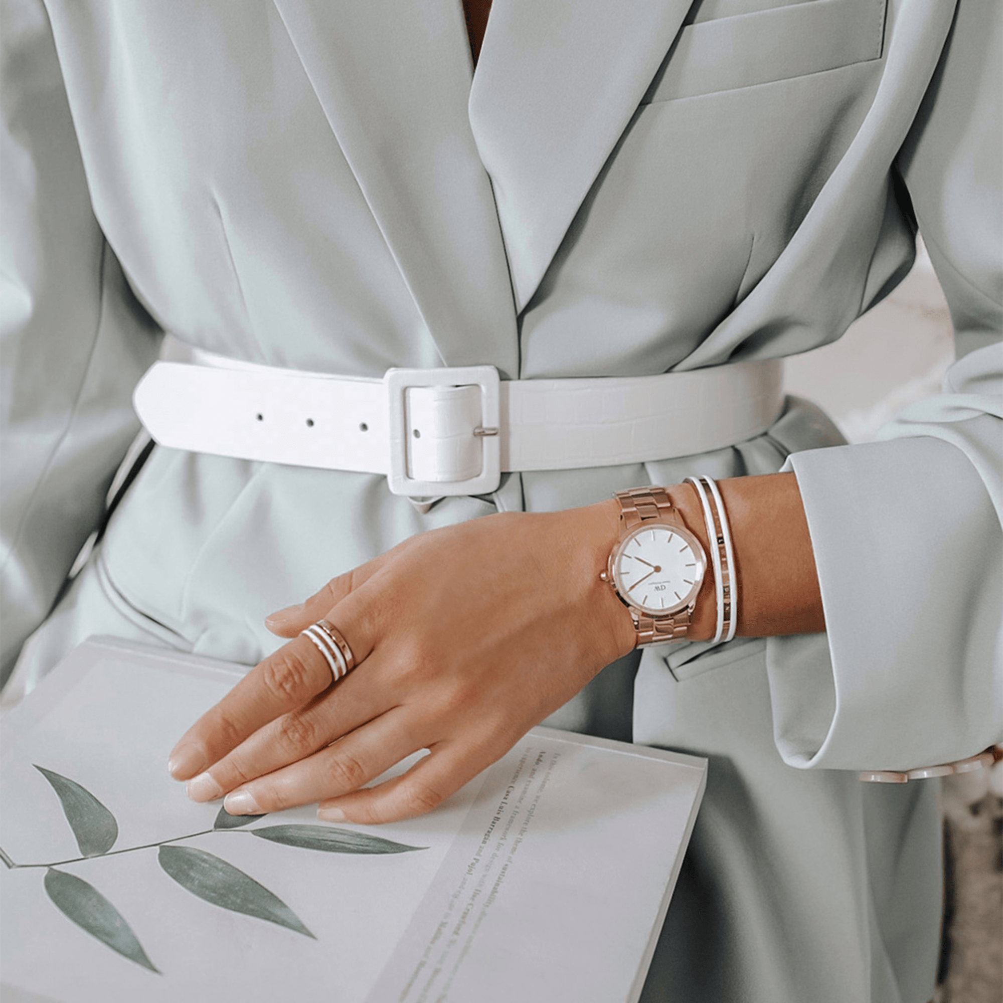 Daniel Wellington Iconic Link 36 Rose Gold &amp; White Watch