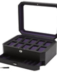 Wolf Windsor 10P Watch Box with Drawer Black/Purple