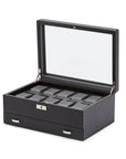 Wolf Viceroy 10 Pc Watch Box W/ Drawer Black