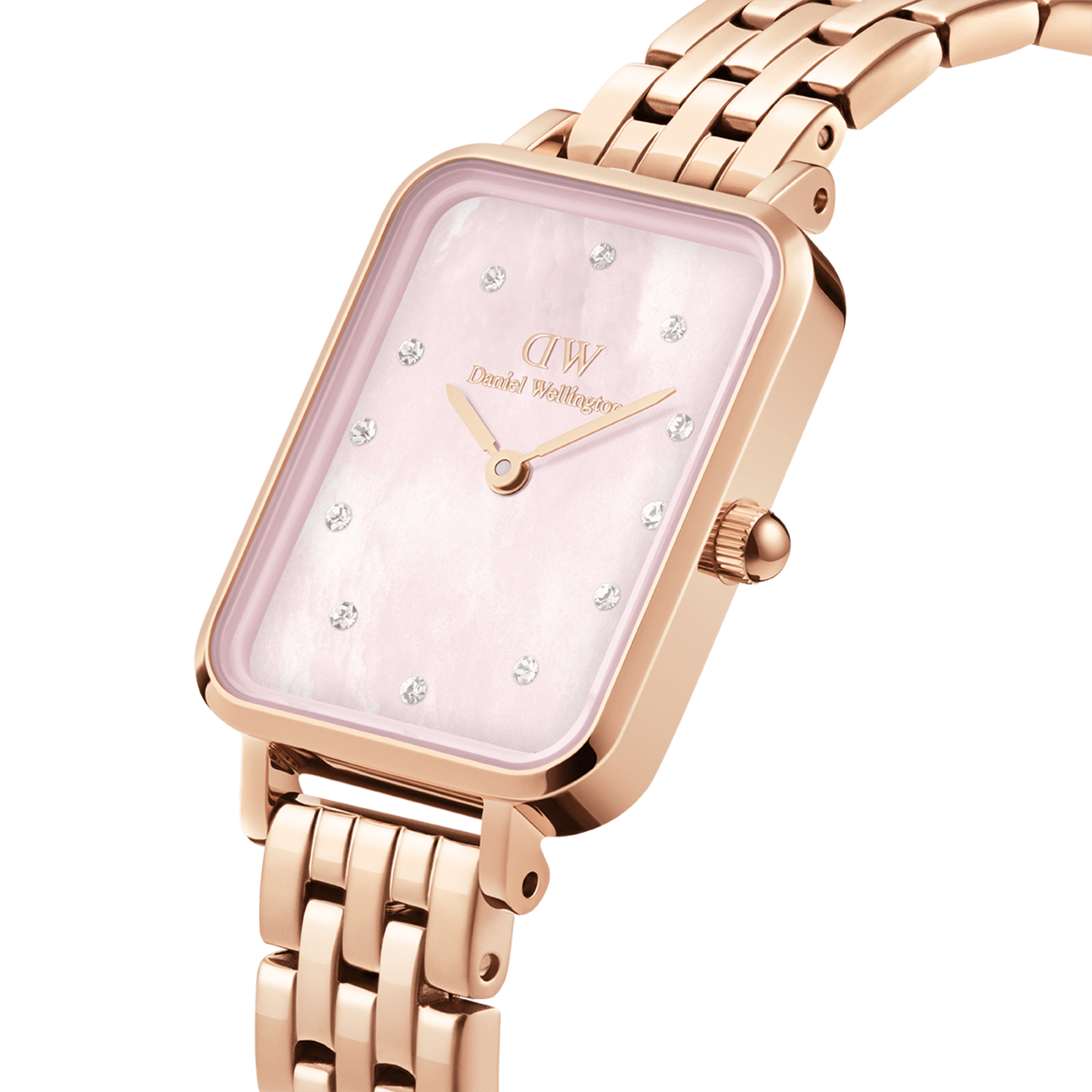 Daniel Wellington Quadro Lumine 20x26 5-Link Rose Gold &amp; Mother of Pearl Pink Watch