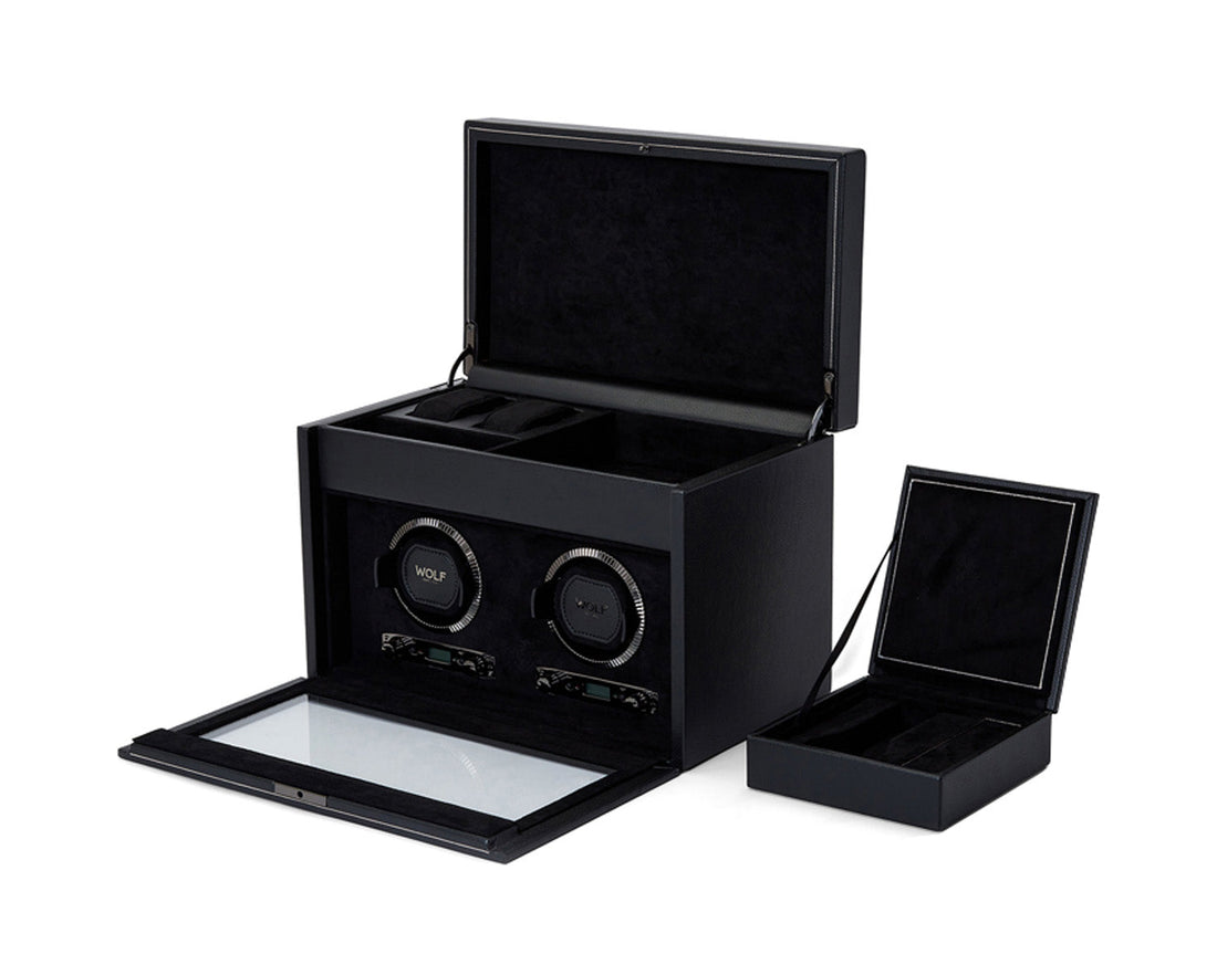 Wolf British Racing Double Watch Winder with Storage Black