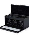 Wolf British Racing Triple Watch Winder with Storage Black