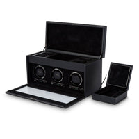 Wolf British Racing Triple Watch Winder with Storage Black