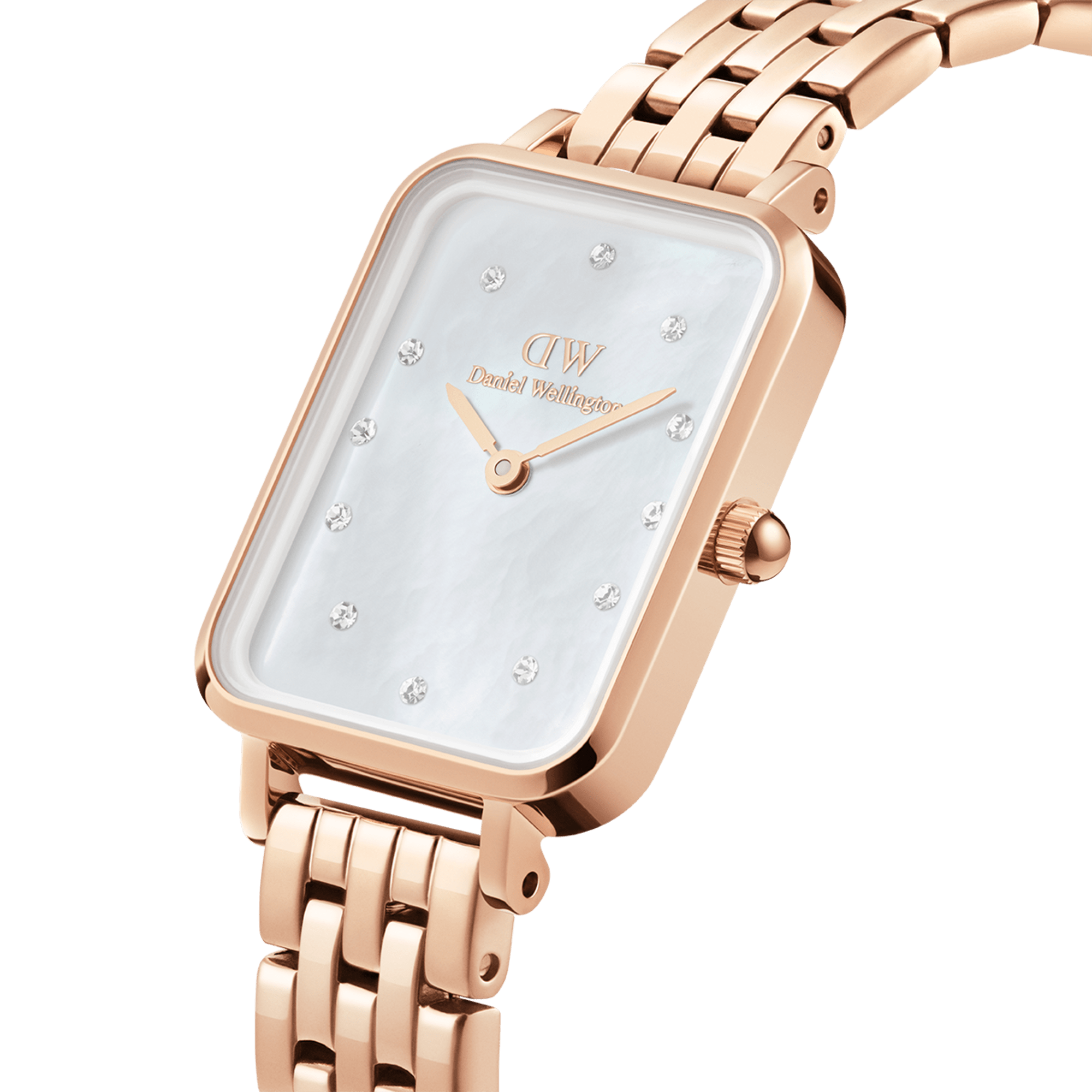 Daniel Wellington Quadro Lumine 20x26 5-Link Rose Gold &amp; Mother of Pearl White Watch