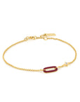 Ania Haie Claret Red Enamel Gold Link Bracelet