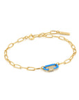 Neon Blue Enamel Carabiner Gold Bracelet