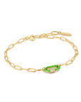 Neon Green Enamel Carabiner Gold Bracelet