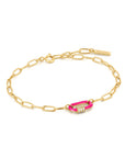 Neon Pink Enamel Carabiner Gold Bracelet