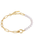 Ania Haie Gold Pearl Chunky Link Chain Bracelet