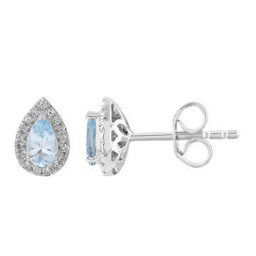 9CT CHARLOTTE AQUAMARINE & DIAMOND STUD EARRINGS