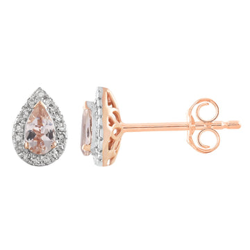 9CT CHARLOTTE MORGANITE & DIAMOND STUD EARRINGS