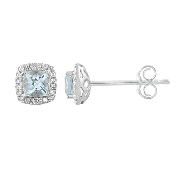 9CT ADRIATIC AQUAMARINE & DIAMOND STUD EARRINGS