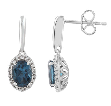 9CT CAMBRIDGE TOPAZ AND DIAMOND DROP EARRINGS