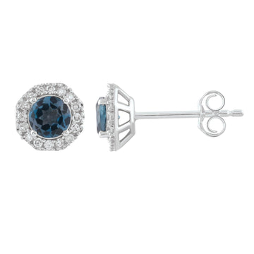 9CT AZURE TOPAZ & DIAMOND STUD EARRINGS