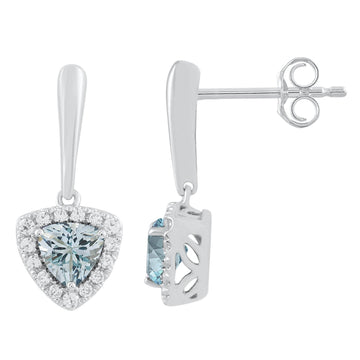 9CT ELDORISA AQUAMARINE & DIAMOND DROP EARRINGS