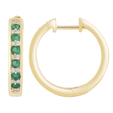 9CT BRITTANIA EMERALD & DIAMOND HUGGIE EARRINGS