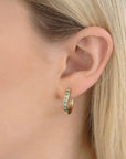 9CT BRITTANIA EMERALD & DIAMOND HUGGIE EARRINGS