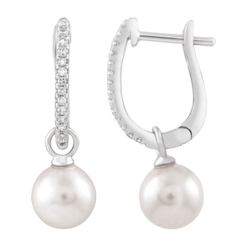 9CT ALMA DIAMOND & PEARL HOOP EARRINGS