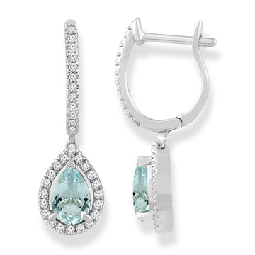 9CT CHARLOTTE AQUAMARINE & DIAMOND DROP EARRINGS