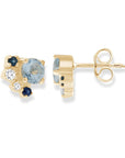 9CT ELISA AQUAMARINE, TOPAZ & DIAMOND STUD EARRINGS