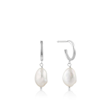 Ania Haie Pearl Mini Hoop Earrings Silver