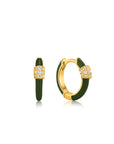 Ania Haie Forest Green Enamel Carabiner Gold Huggie Hoop Earrings