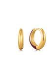 Ania Haie Claret Red Enamel Gold Sleek Huggie Hoop Earrings