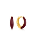 Ania Haie Claret Red Enamel Gold Sleek Huggie Hoop Earrings