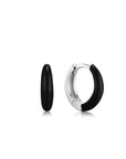 Ania Haie Raven Black Enamel Silver Sleek Huggie Hoop Earrings