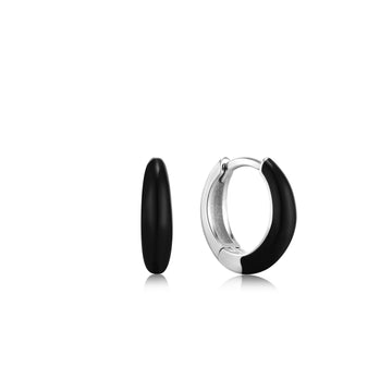 Ania Haie Raven Black Enamel Silver Sleek Huggie Hoop Earrings