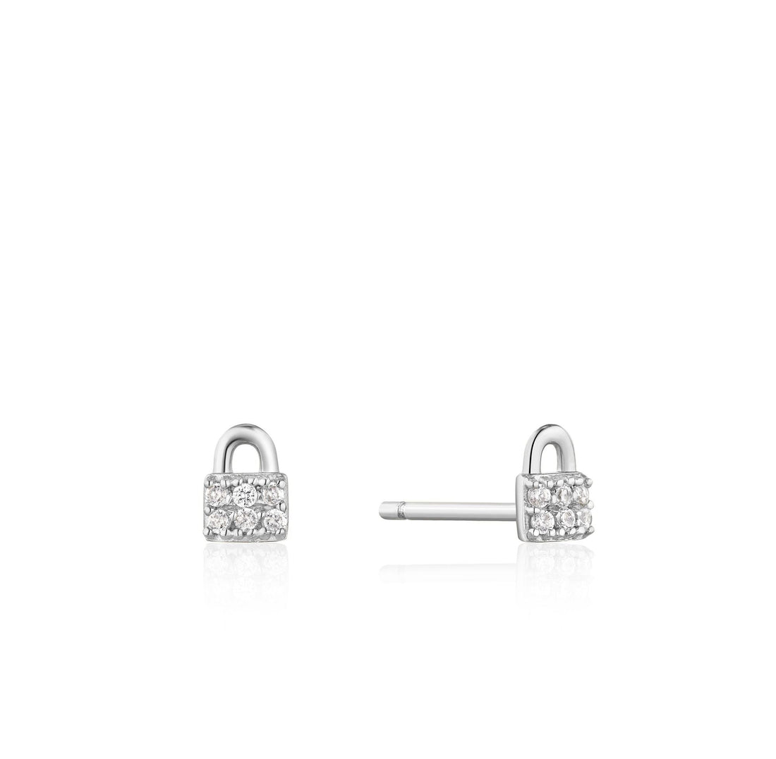 Ania Haie Silver Padlock Sparkle Stud Earrings