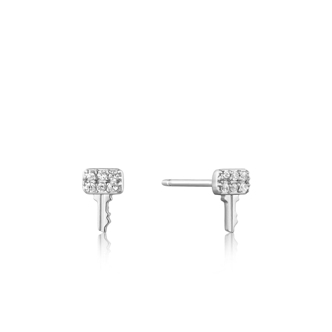 Ania Haie Silver Key Sparkle Stud Earrings