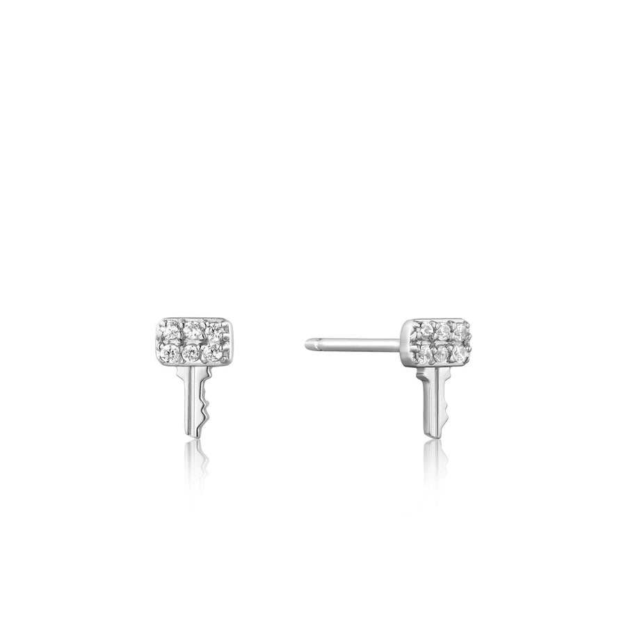 Ania Haie Silver Key Sparkle Stud Earrings