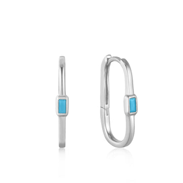 Ania Haie Turquoise Oval Silver Hoop Earrings