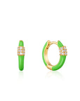 Neon Green Enamel Carabiner Gold Huggie Hoop Earrings