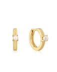 Ania Haie Gold Pearl Cabochon Huggie Hoop Earrings