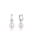 Ania Haie Silver Pearl Drop Sparkle Huggie Hoop Earrings 