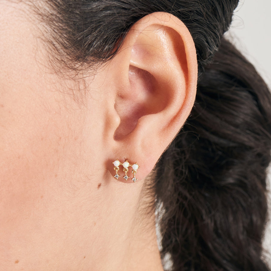 Gold Kyoto Opal Drop Sparkle Barbell Single Earring