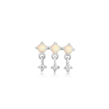 Silver Kyoto Opal Drop Sparkle Barbell Single Earring