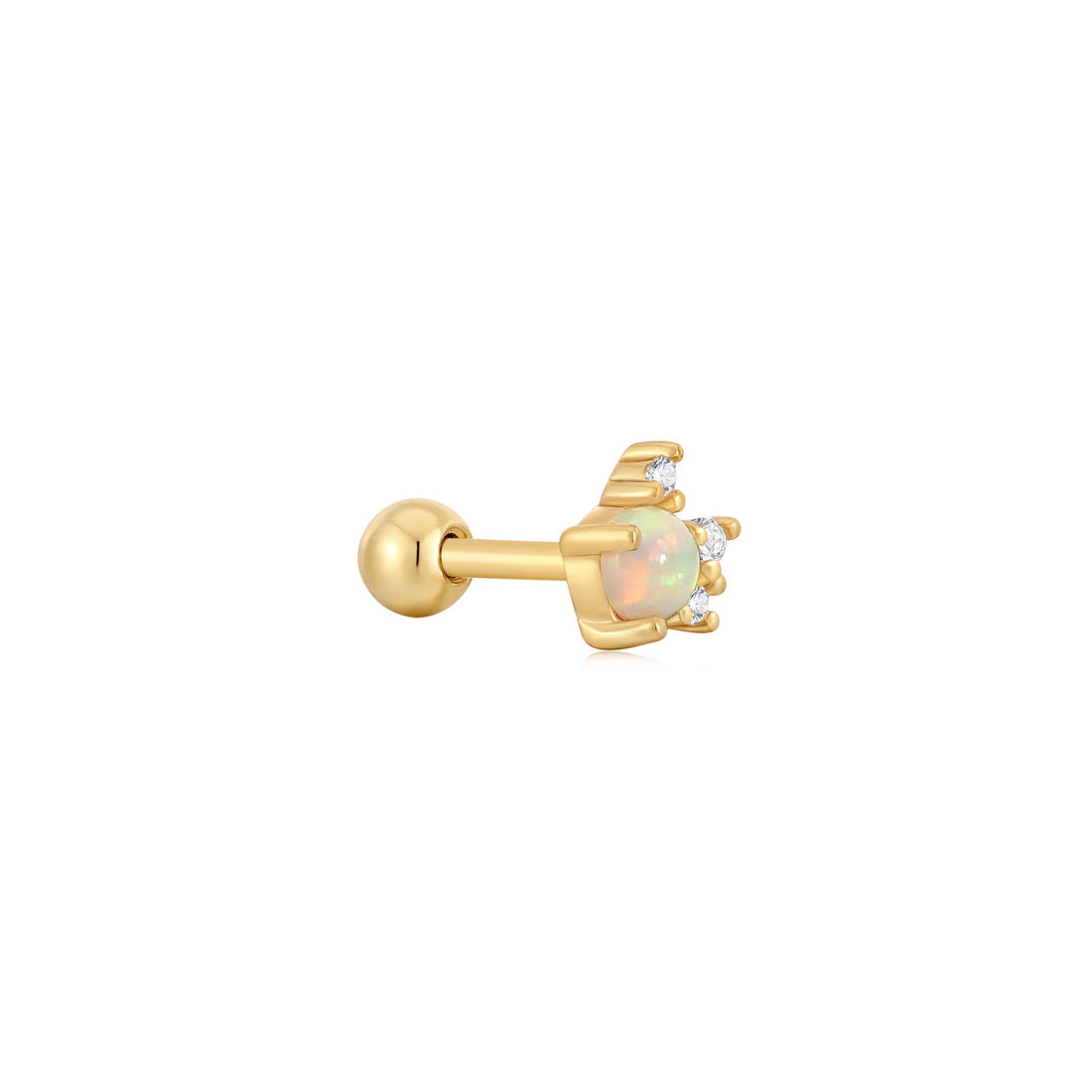 Gold Kyoto Opal Sparkle Crown Barbell Single Earring