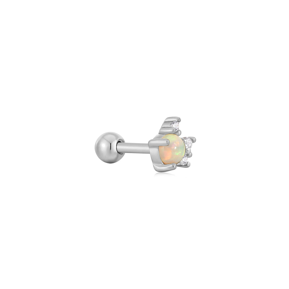 Silver Kyoto Opal Sparkle Crown Barbell Single Earring