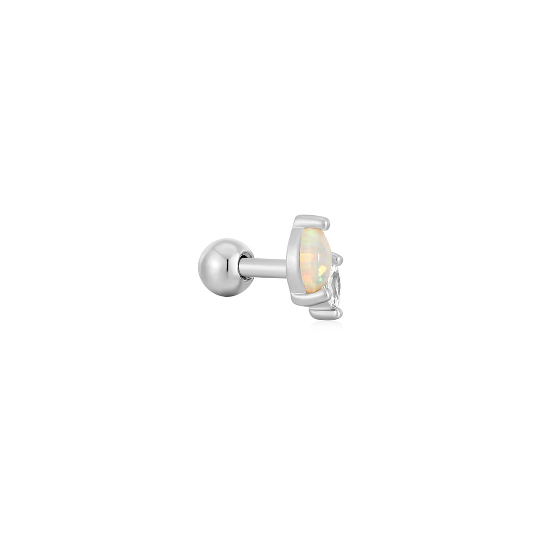 Silver Kyoto Opal and Sparkle Marquise Barbell Single Earring