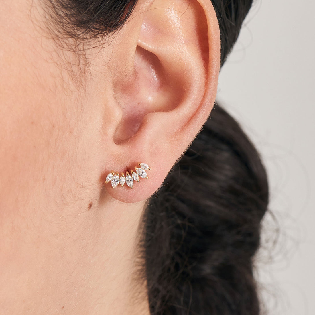 Gold Sparkle Marquise Climber Barbell Single Earring