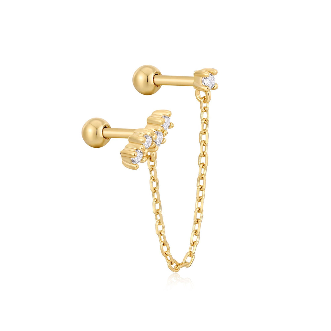 Gold Celestial Drop Chain Barbell Single Earring