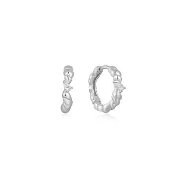 Ania Haie Silver Twisted Wave Huggie Hoop Earrings