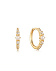 Ania Haie 14kt Gold Pearl and White Sapphire Huggie Hoop Earrings