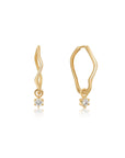 Ania Haie 14kt Gold White Sapphire Drop Mini Wave Hoop Earrings