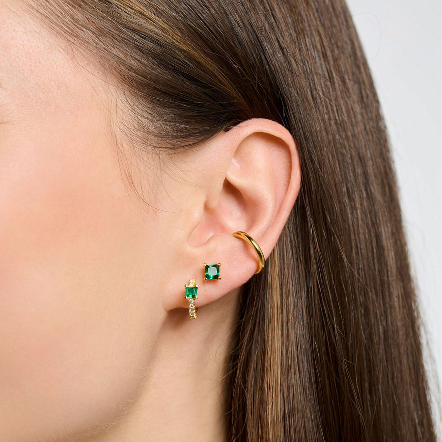 THOMAS SABO Single ear stud with green stone gold