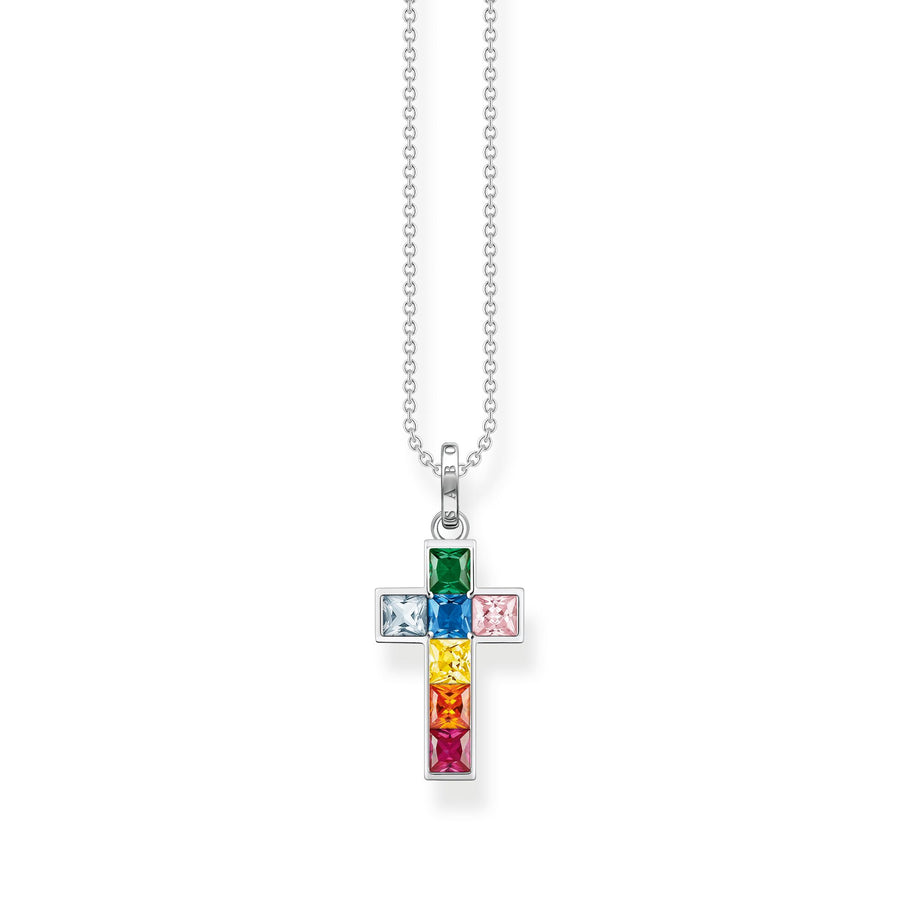 THOMAS SABO Necklace cross colourful stones silver